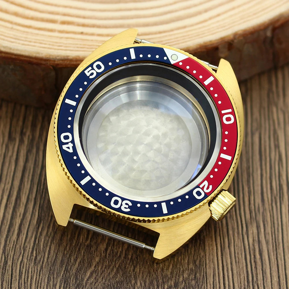 41mm Gold PVD Captain Willard Watch Case Domed Sapphire Tuna Turtle for Seiko MOD NH35 NH36 NH34 4R36 Movts Abalone Screw Crown