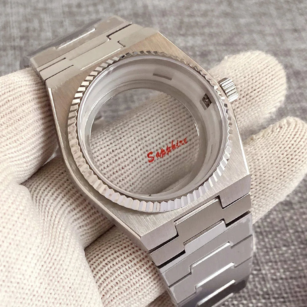40mm PRX Case Silver Fluted 100m Waterproof For Super Player Sapphire Glass Watch Case Fit NH34 NH35 NH36 NH38 Movement