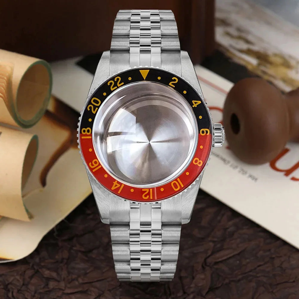 38mm Diver Watch Case GMT Case Stainless Steel Brushed 200M  Fit NH34 GMT NH35 Domed Sapphire Glass Alloy Insert 120 Click Bezel