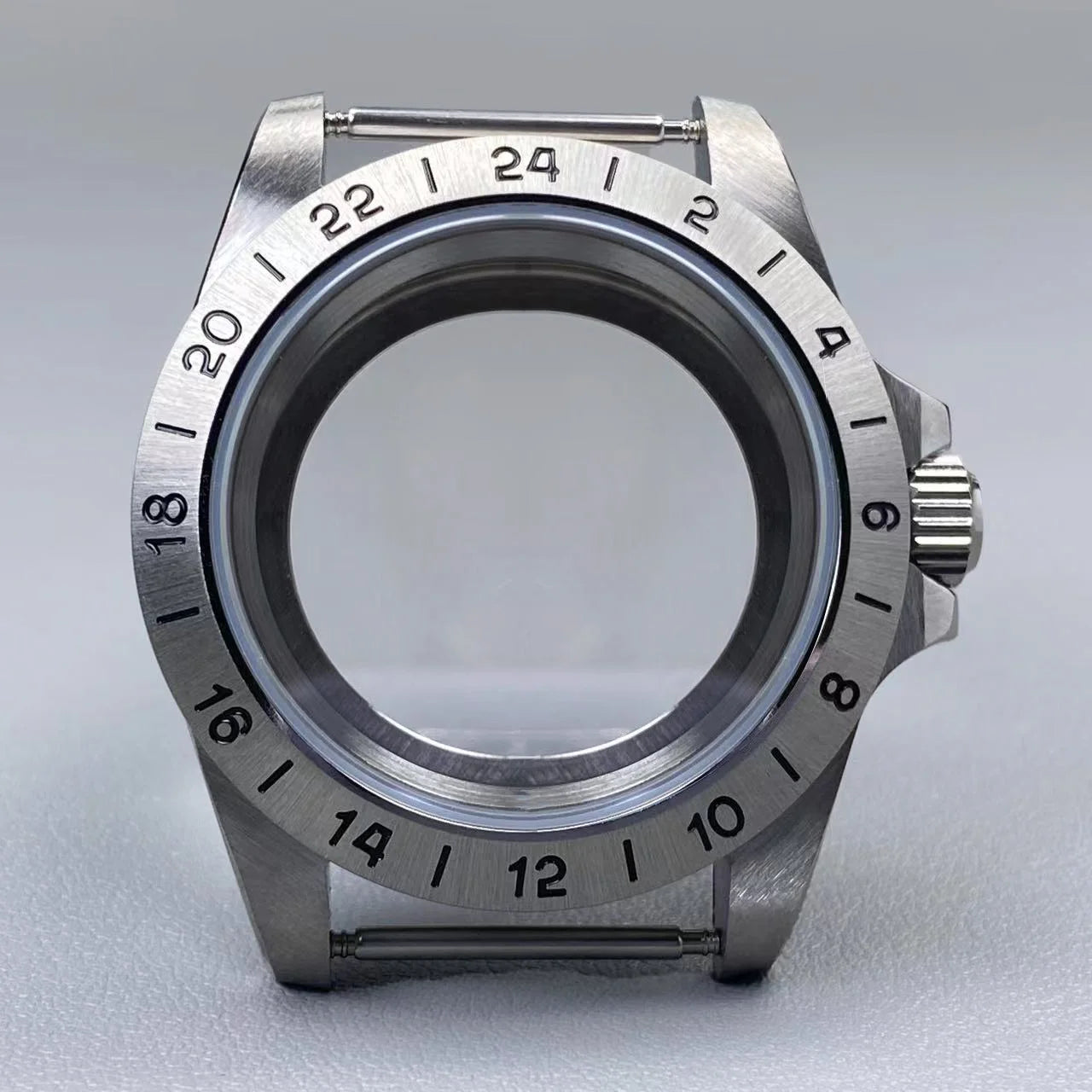 39mm EXP 24 Hour GMT Watch Case Fixed Bezel  Sapphire for NH35/NH36 Movement Frosted Steel Strip