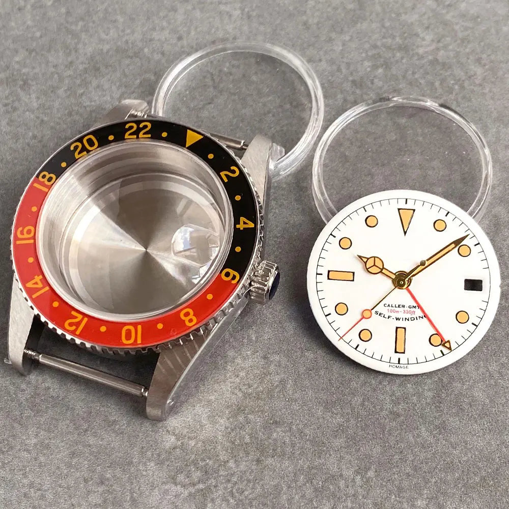 38mm Diver Watch Case GMT Case Stainless Steel Brushed 200M  Fit NH34 GMT NH35 Domed Sapphire Glass Alloy Insert 120 Click Bezel