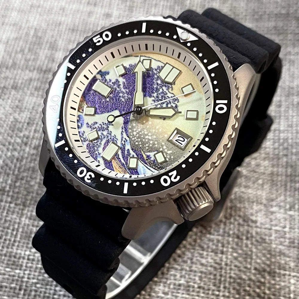 Tandorio Titanium Skx TD252 41mm NH35A 20ATM  Kanagawa Dial Diver Watch Sapphire