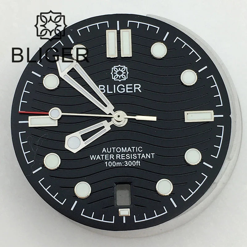 31mm seamaster Wave Watch Dial Hand Set 6 O'clock Date Window Black White Blue Green Fit NH35 Movement Luminus