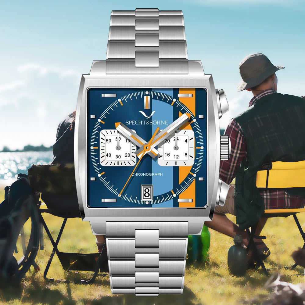 Square Watch Mod Specht & Söhne 39MMTop Luxury VK63 Quartz Watch For Men Stainless Steel Japan VK64 Chronograph Wristwatch