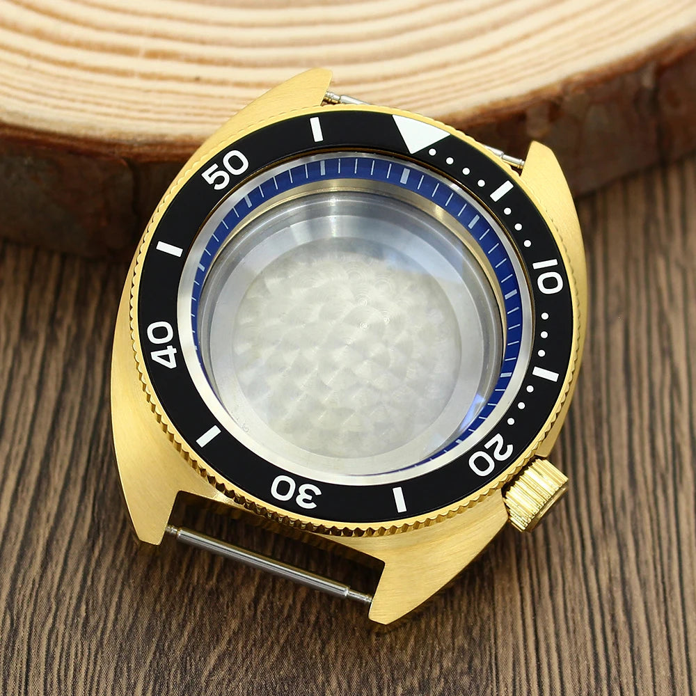 41mm Gold PVD Captain Willard Watch Case Domed Sapphire Tuna Turtle for Seiko MOD NH35 NH36 NH34 4R36 Movts Abalone Screw Crown
