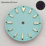 28.5mm NH35 double bar watch dial luminous grass green red dark blue yellow dial for NH35 automatic movement watch accessories can customize logo