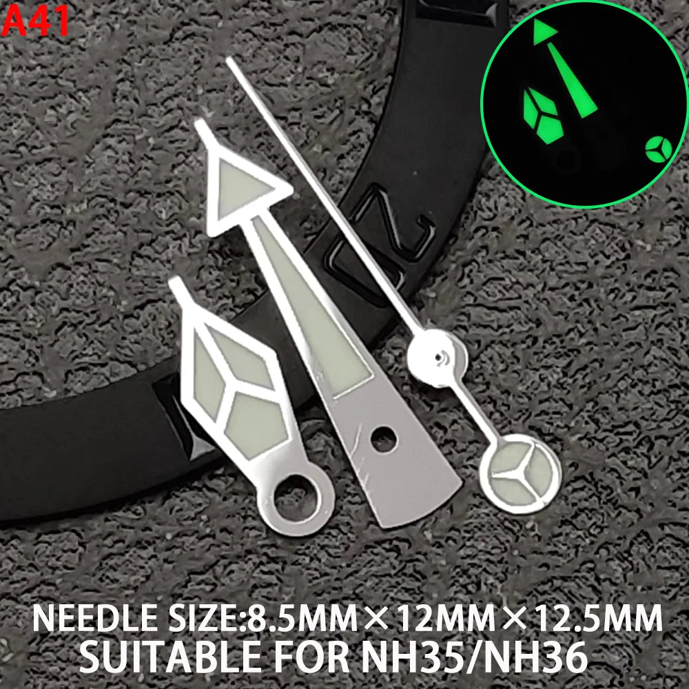 wide Watch Hands for NH35 Green Luminous Gold Silver Edge Watch Accessories with Diamond/Sword/Cross Second Hand for NH35/NH36/4R/7S Movement