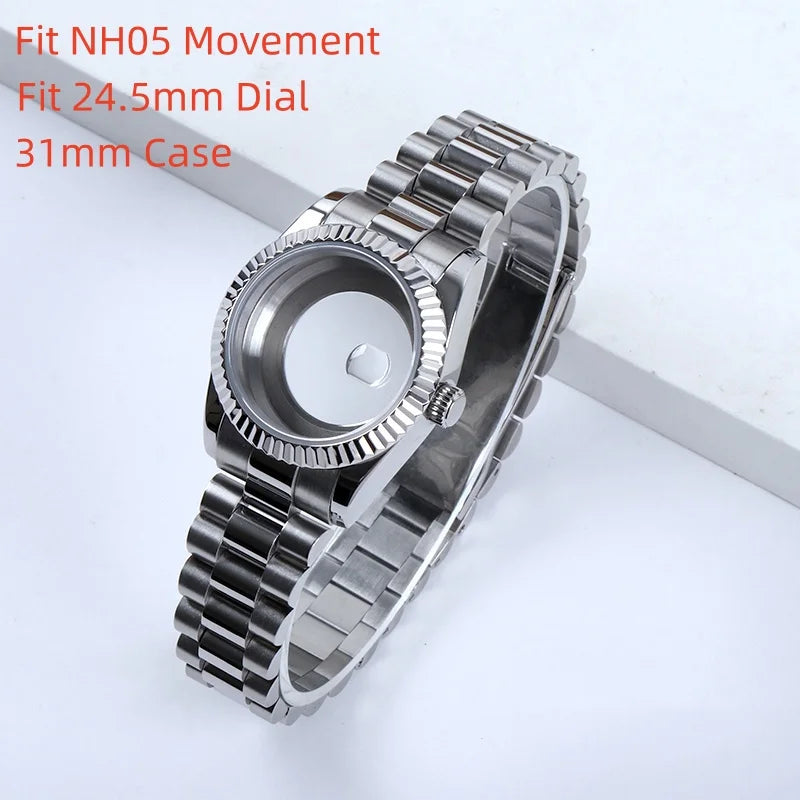 31mm Case For NH05 Movement Watch Accessories Fit 24.5mm Dial Watch Case Stainless Steel Women Automatic Watch  Sapphire Glass