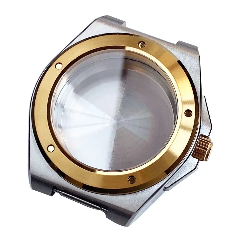 40mm Engineer Watch Case Glass back Solid back For  NH35 NH36 NH34 PT5000 ETA1824  Movement Bracelet Rubber strap Two tone gold