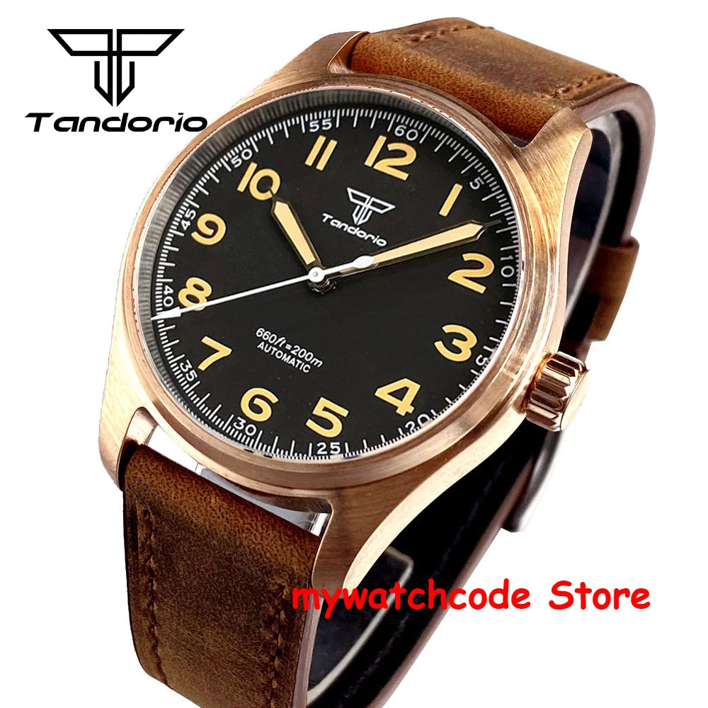 Real Cusn8 Bronze Aviator Watch Tandorio TD107Z  Sapphire 20Bar  NH35A PT5000 Miyota8215 Automatic Military Relojes