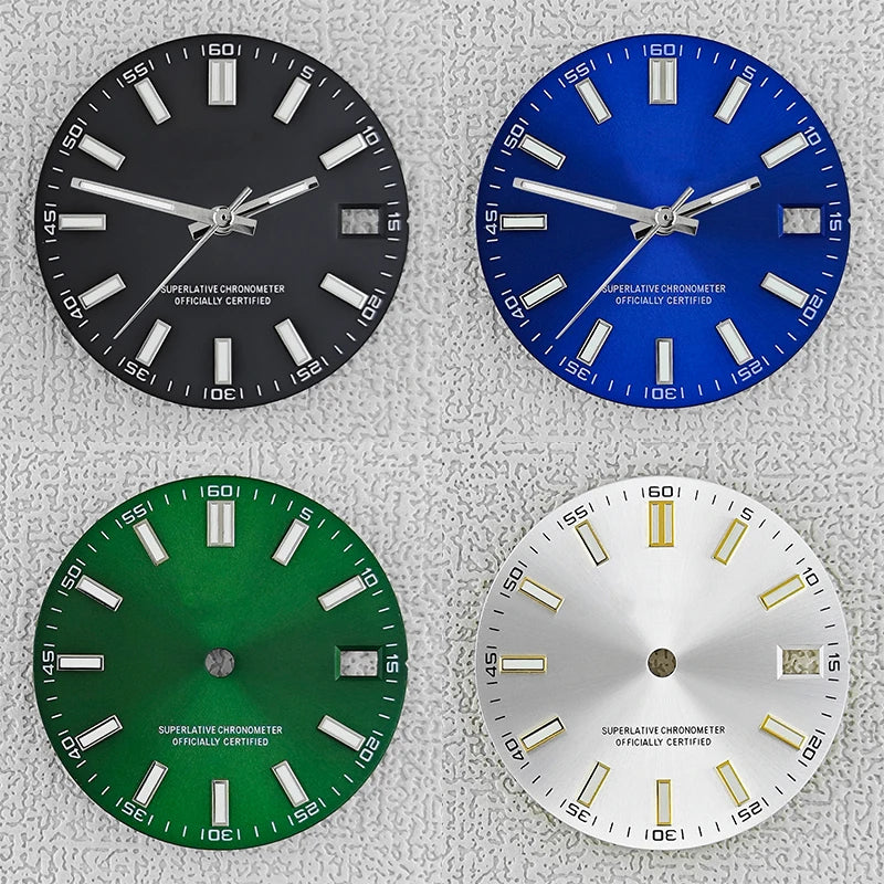 28.5mm double bar date window Watch Dial With Watch Hands Date Just Luminous Sunray Fit NH35 NH36 Watch Faces Automatic Movement