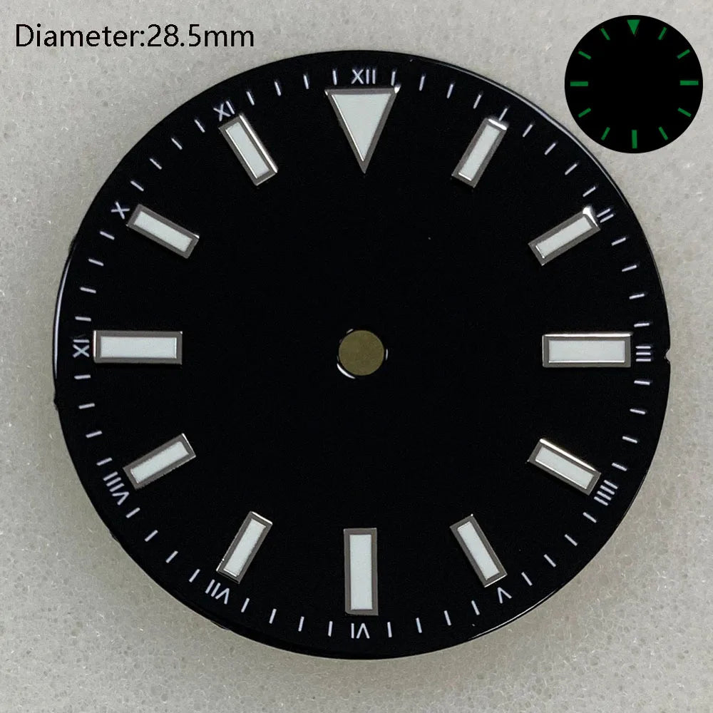 28.5mm NH35 double bar watch dial luminous grass green red dark blue yellow dial for NH35 automatic movement watch accessories can customize logo