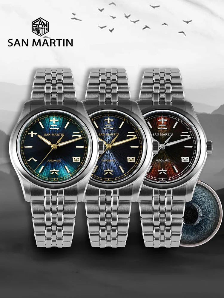 San Martin SN0144 39mm Gada Watch Sunburst JianZhan Miyota 90S5 Automatic  Ar Sapphire Swiss Lume 10Bar