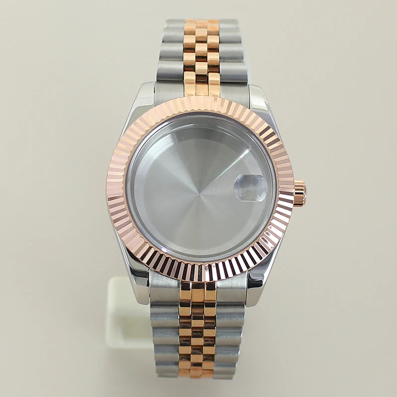 Rose Gold Datejust Watch Case Two Tone Rose Gold Case 39mm 36mm Fluted Sapphire Crystal For Seiko NH35 NH36 NH38 NH34 Miyota 8215 Movement 28.5 Dial