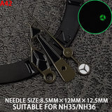wide Watch Hands for NH35 Green Luminous Gold Silver Edge Watch Accessories with Diamond/Sword/Cross Second Hand for NH35/NH36/4R/7S Movement