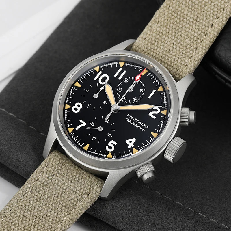 Militado ML1868KF Chronograph Watch  VK67 Quartz 10Bar 39MM Multifunction Military Watch BGW 9 Lume