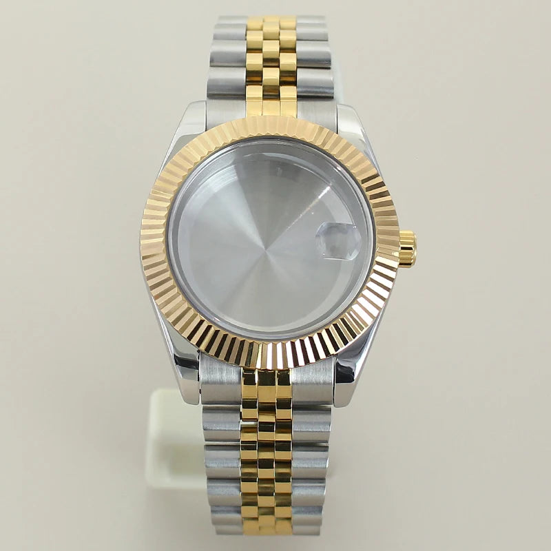 Silver DateJust Watch Case Two Tone Watch Case 39mm 36mm Fluted Sapphire Crystal For Seiko NH35 NH36 NH38 NH34 Miyota 8215 Movement 28.5 Dial Jubilee Bracelet (Copy)