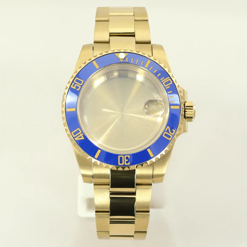 40MM PVD Gold Submariner Watch Case  GMT Yacht Master Polish Strap Sapphire Glass For NH35 NH36 NH34 NH38 Miyota 8215 Eta 2824 GMT SUB Yacht 20ATM waterproof