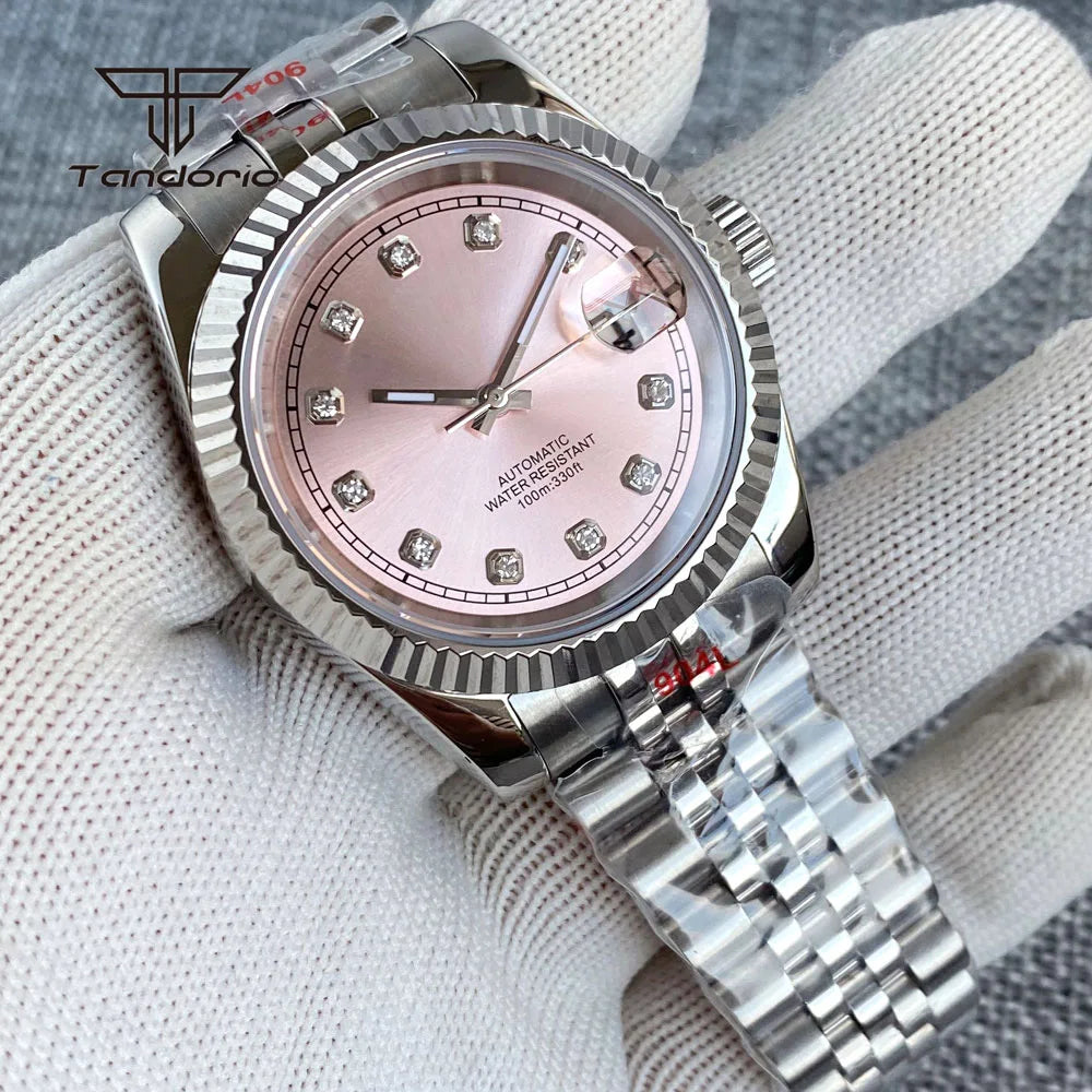 Tandorio Sapphire Pink Sunburst 36mm 39mm NH35 Diamond Marksmm TD151