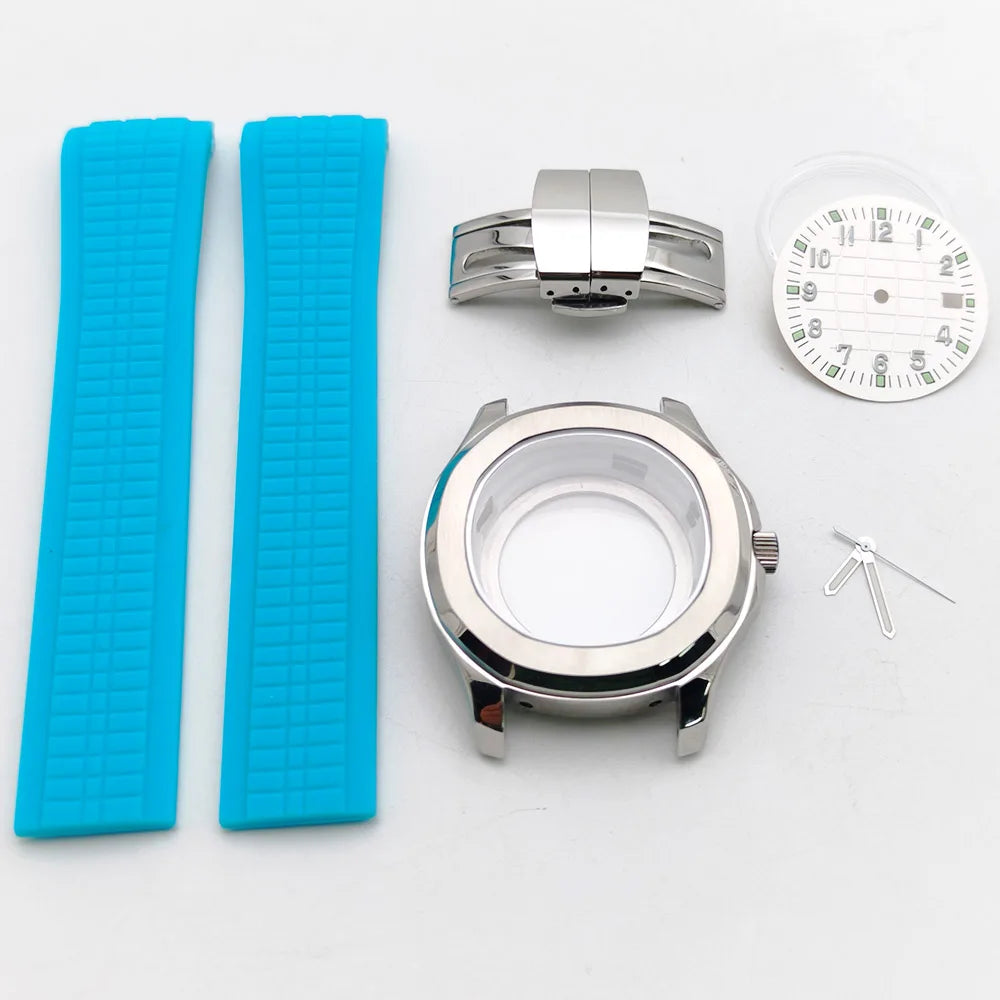 Aquanaut case 42mm NH35 Rose Gold 316 Stainless Steel Case Rubber Strap Luminous Dial Hands Modifed Watch Parts Accessorie glass back