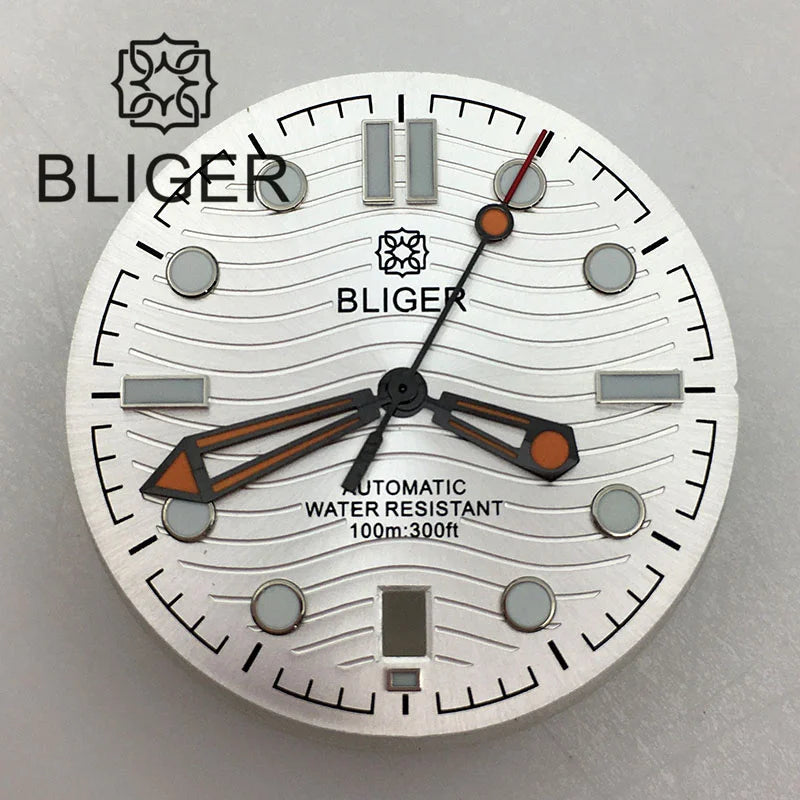 31mm seamaster Wave Watch Dial Hand Set 6 O'clock Date Window Black White Blue Green Fit NH35 Movement Luminus