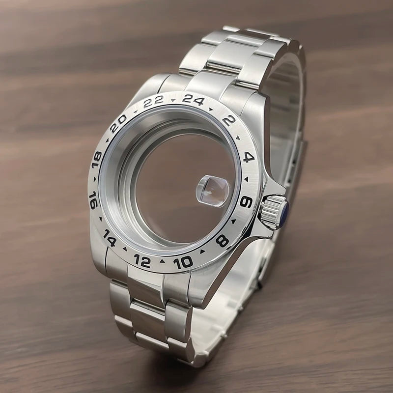39mm GMT Watch Case fixed bezel 24H Mark Nh35 Case Stainless Steel Sapphire Fit Nh34 Nh35 Nh36 Nh38 Movement