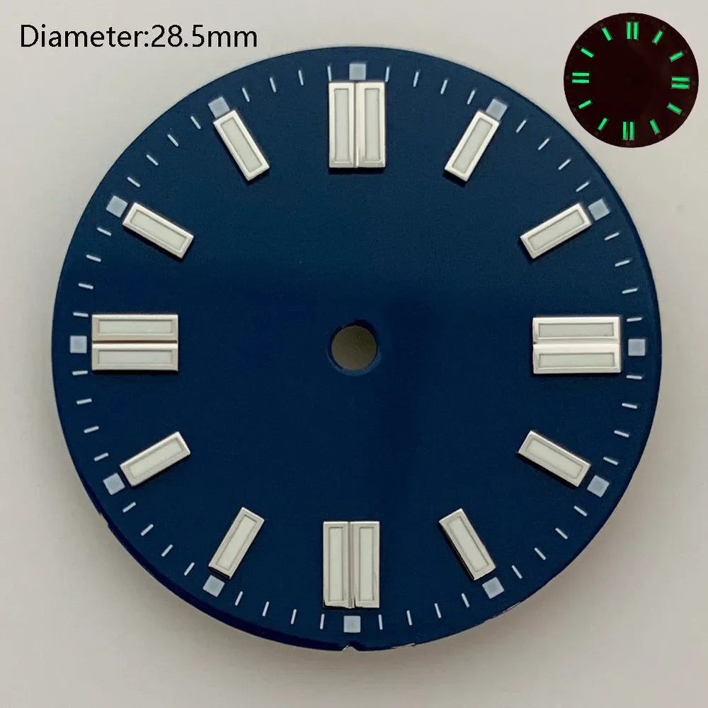 28.5mm NH35 double bar watch dial luminous grass green red dark blue yellow dial for NH35 automatic movement watch accessories can customize logo
