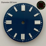 28.5mm NH35 double bar watch dial luminous grass green red dark blue yellow dial for NH35 automatic movement watch accessories can customize logo