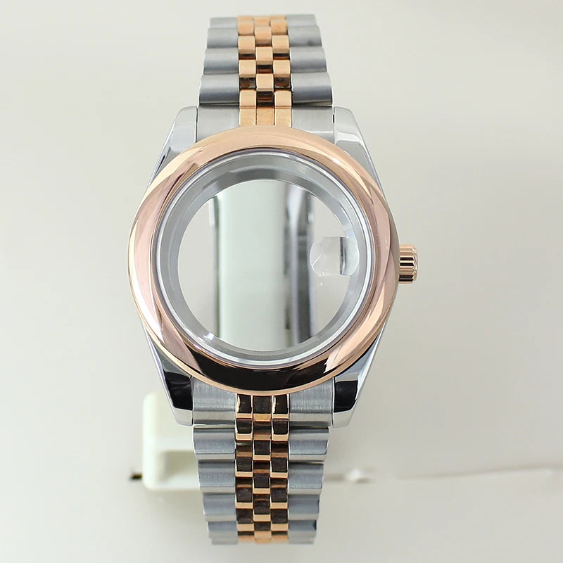 Two Tone Round Edge Watch Case 39mm 36mm Sapphire Crystal Glass For Seiko NH35 NH36 NH38 NH34 Miyota 8215 Movement Presidential Bracelet