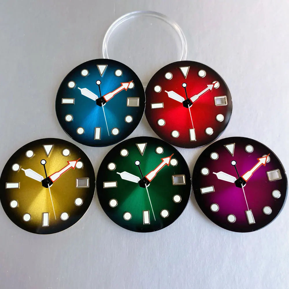 Gradient Sunburst Watch Dial Hands Nologo 29mm Green Luminous Fit NH35 NH36 ETA2824 Miyota DG2813 SW200 PT5000