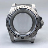 39mm EXP 24 Hour GMT Watch Case Fixed Bezel  Sapphire for NH35/NH36 Movement Frosted Steel Strip
