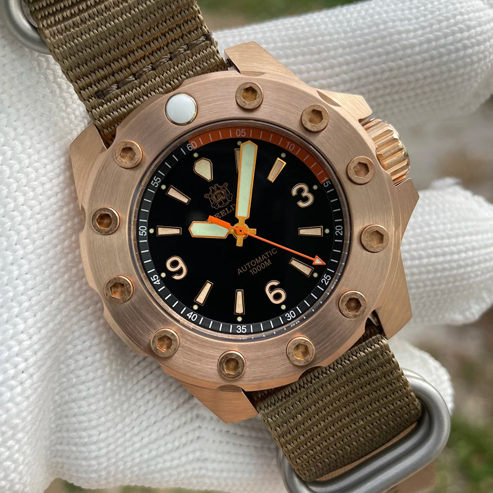 STEELDIVE SD1948S Bronze Diver 44.5mm  C3 Green Luminous 1000M Waterproof Mens NH35  sapphire