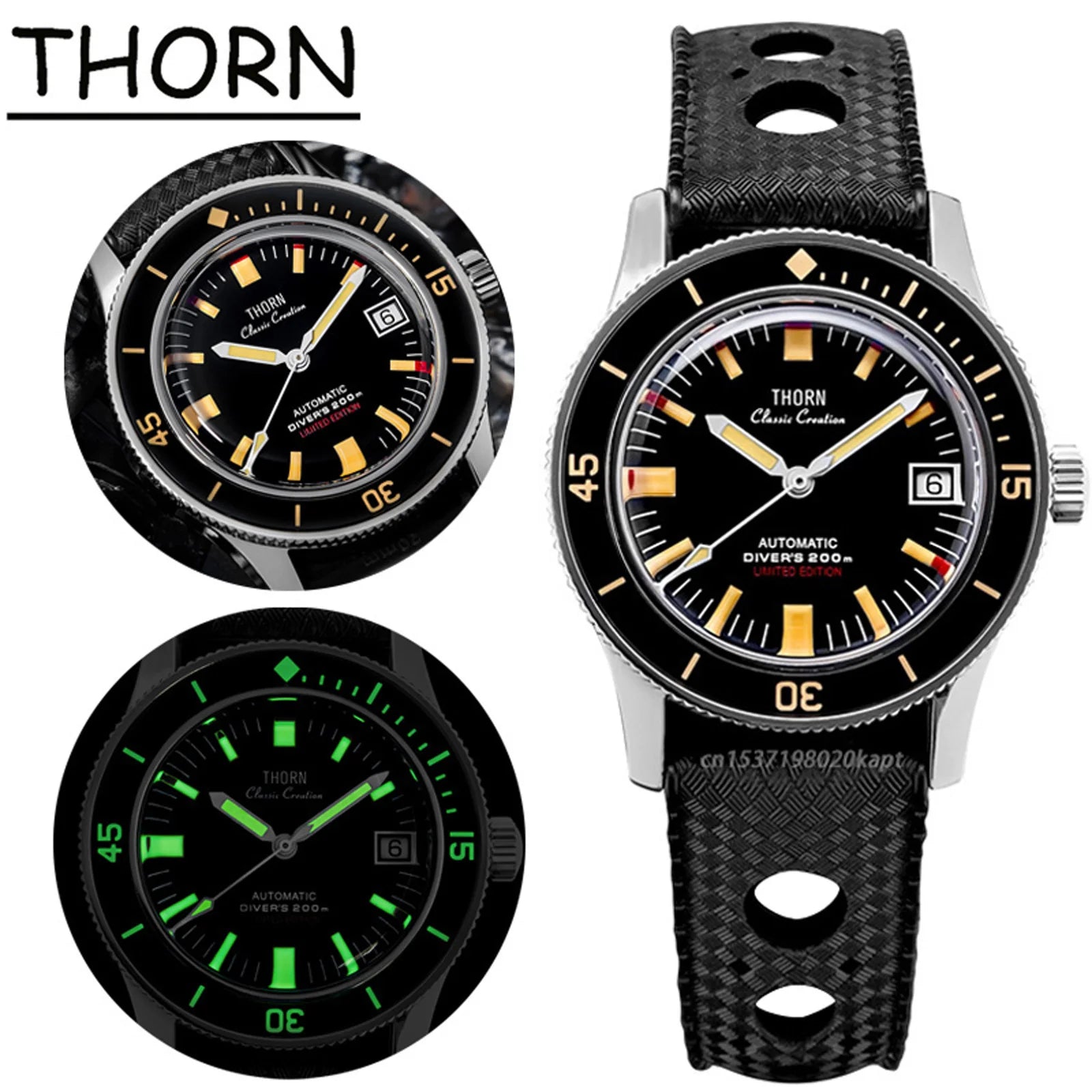 Titanium Pt5000 Movt 50 fathoms watch THORN T006 20ATM 38MM Sapphire Diver 20Bar