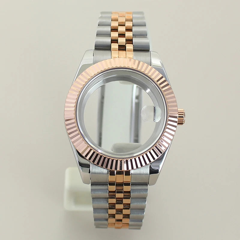 Rose Gold Datejust Watch Case Two Tone Rose Gold Case 39mm 36mm Fluted Sapphire Crystal For Seiko NH35 NH36 NH38 NH34 Miyota 8215 Movement 28.5 Dial