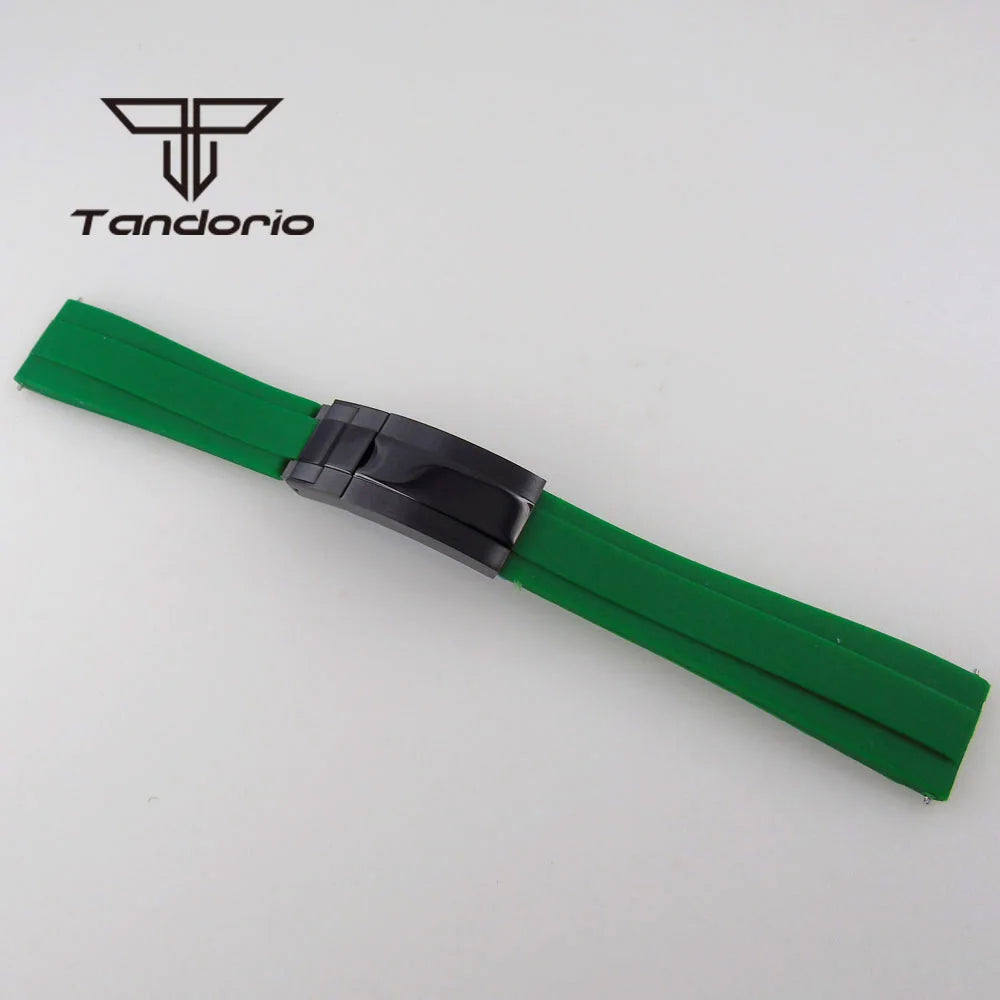 20mm Width Black/Blue/Green Silicone Rubber Strap Watchbands Black/Rose Gold Buckle Watch Spare Parts Accessories