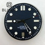 31mm seamaster Wave Watch Dial Hand Set 6 O'clock Date Window Black White Blue Green Fit NH35 Movement Luminus
