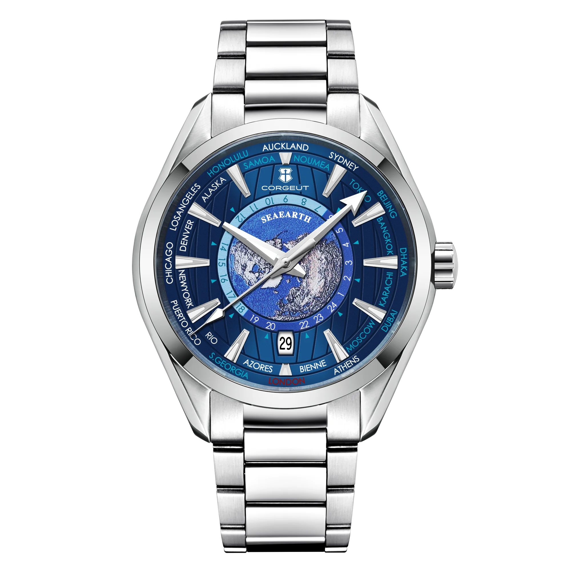 41mm Corgeut 3021E Earth Dial NH35 Automatic relogio masculino Sapphire  5ATM glassback