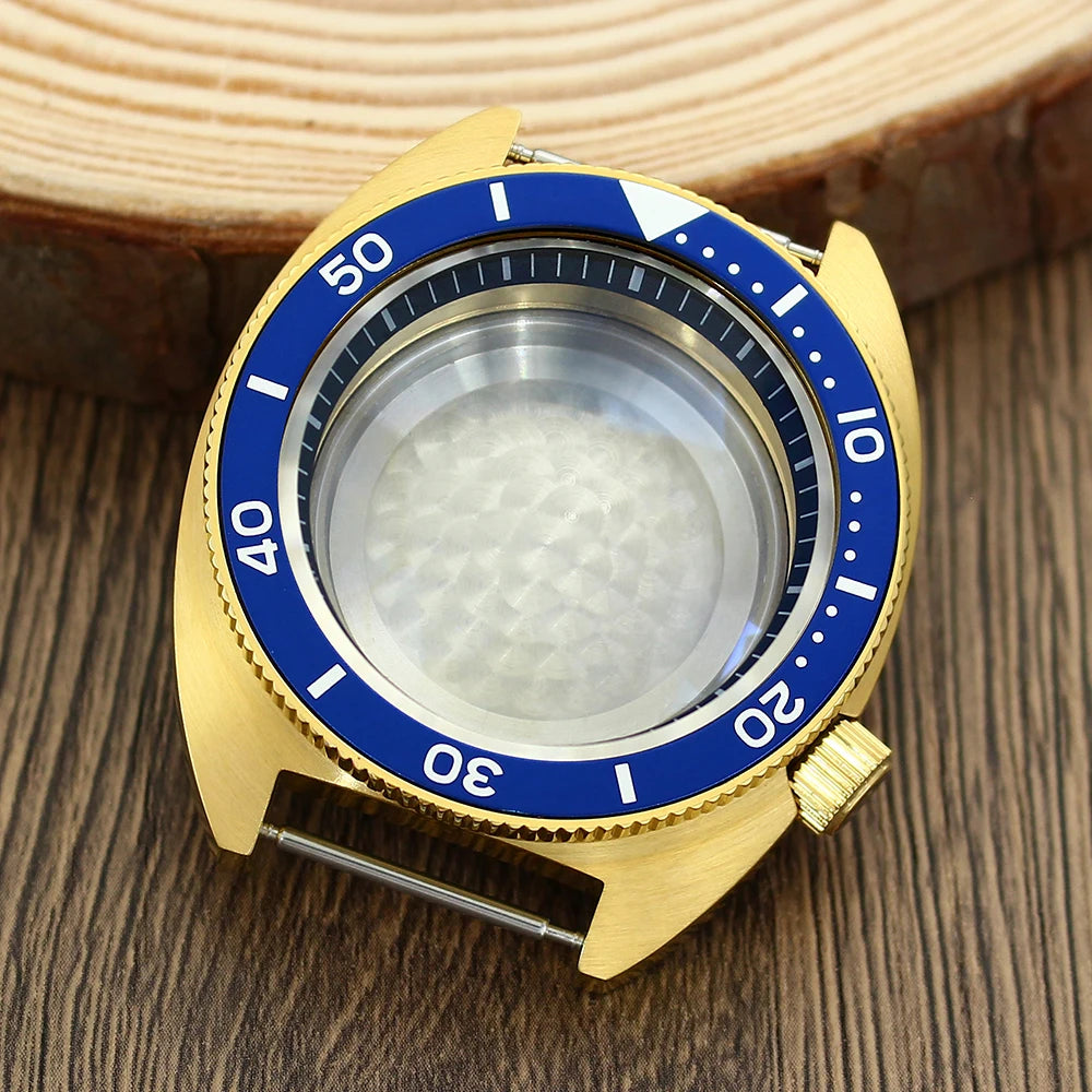41mm Gold PVD Captain Willard Watch Case Domed Sapphire Tuna Turtle for Seiko MOD NH35 NH36 NH34 4R36 Movts Abalone Screw Crown