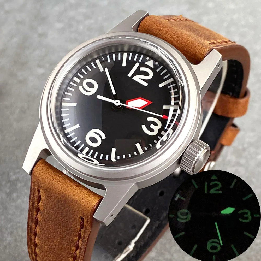 Tandorio 36mm PT5000 NH35 Brushed Case Domed Sapphire Pilot TD135