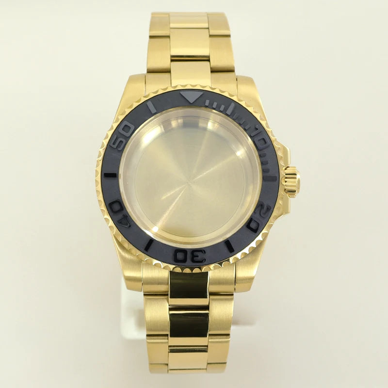 40MM PVD Gold Submariner Watch Case  GMT Yacht Master Polish Strap Sapphire Glass For NH35 NH36 NH34 NH38 Miyota 8215 Eta 2824 GMT SUB Yacht 20ATM waterproof