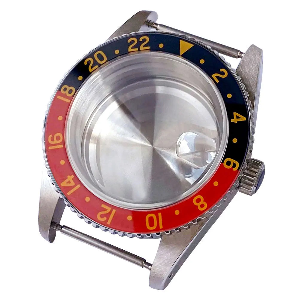 38mm Diver Watch Case GMT Case Stainless Steel Brushed 200M  Fit NH34 GMT NH35 Domed Sapphire Glass Alloy Insert 120 Click Bezel