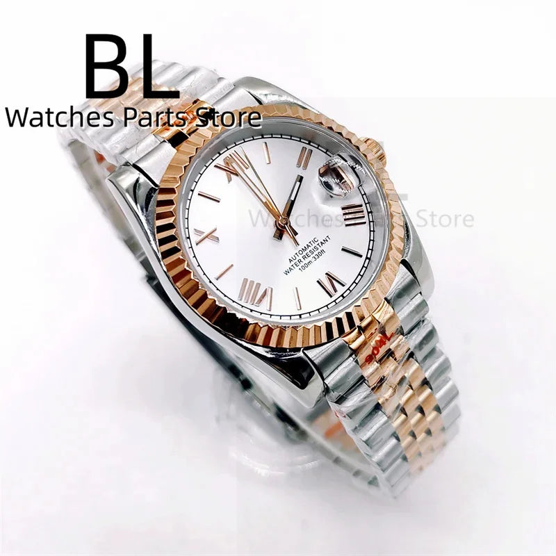BLIGER 36mm39mm Two-tone Rose Gold Black Dial Watch For Men Date Flute ...