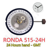 Swiss Ronda 515 GMT Movement Quartz Multifunction 24 Hours Hand - Gmt Date 3 Hands