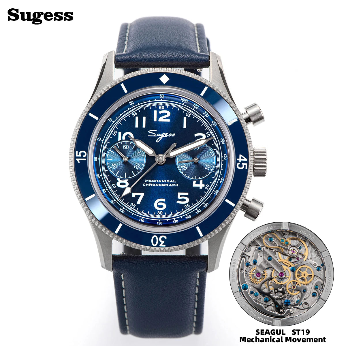 Fifty Fathoms Mod Sugess S423 Seagull ST1901 Chronograph Sapphire Italian Leather 42MM