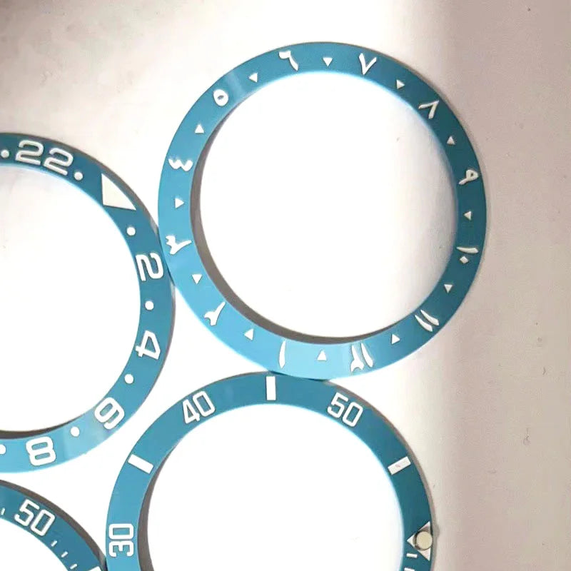 Arabic Numerals Tiffany Blue Ceramic Bezel Insert 38mm*30,6mm for SUB GMT Diver Watch White Numbers