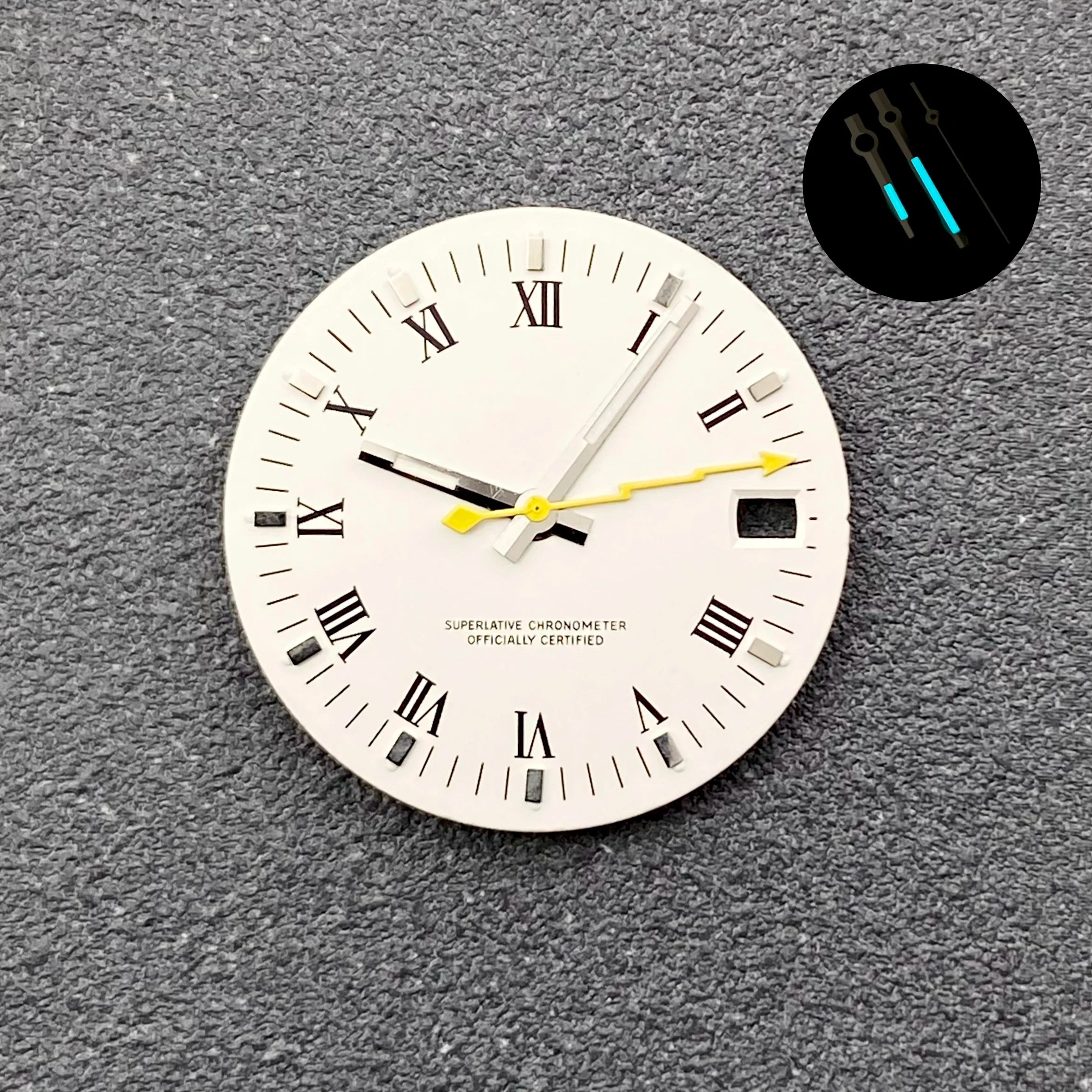 28.5mm NH35 Dial Roman numerals White Vintage No logo Single calendar Fit NH35 NH36 Movement Watch Dial Accessories