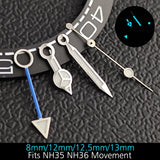 28.5mm blue lume NH35 NH34 Dial Single Calendar Submariner style with Hands Watches accessory