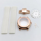 Aquanaut case 42mm NH35 Rose Gold 316 Stainless Steel Case Rubber Strap Luminous Dial Hands Modifed Watch Parts Accessorie glass back