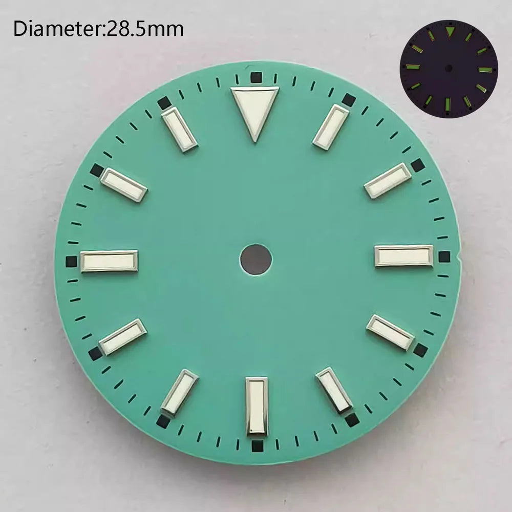 28.5mm NH35 double bar watch dial luminous grass green red dark blue yellow dial for NH35 automatic movement watch accessories can customize logo