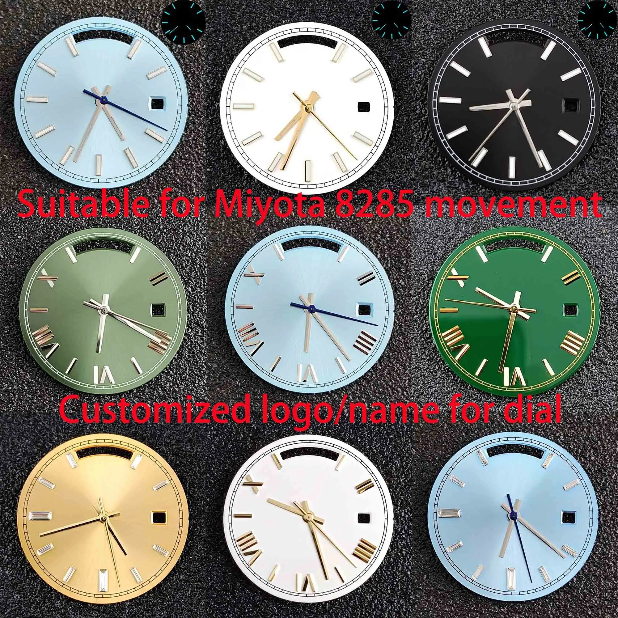 Miyota 8285 Dual Calendar Dial and hands 31mm up and down dual calendar dial blue green luminous watch replace accessories